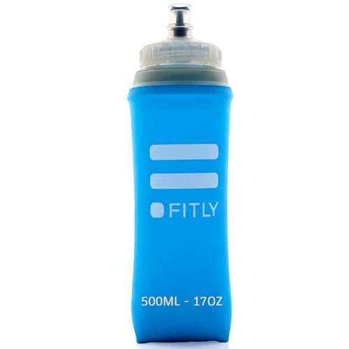 FITLY Soft Flask - Shrink As You Drink Soft Water Bottle for Hydration Pack - Folding Water Bottle Ideal for Running, Hiking, Cycling, Climbing & Rigorous Activity - color: Blue, size: 17 Ounces