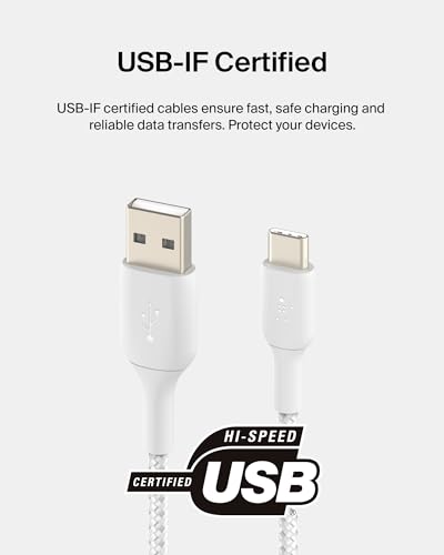 Belkin USB A to USB C Braided Cable 2 Pack, 3.3ft iPhone Charger Cord - color: White, size: 3.3ft, style: 3.3 ft - 2 pack