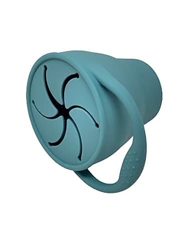 BraveJusticeKidsCo | Snack Attack Snack Cup | Collapsible Silicone Snack Container | Toddler and Baby Snack Catcher Lid (Citadel) - color: Citadel
