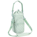 sportsnew 40oz Insulated Crossbody Water Bottle Bag Gym Hiking Phone Pocket | Water-resistant Lining, Padded Strap, Top Handle, Drawstring, Phone Pocket, Elastic Slots, Built-In Key Clip for Gym Walking - color: Quilt Green