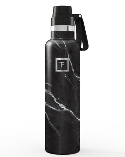 IRON °FLASK 24 oz Narrow Mouth Water Bottle with Spout - color: Black Marquina, style: Spout - 24 oz (1 Lid)