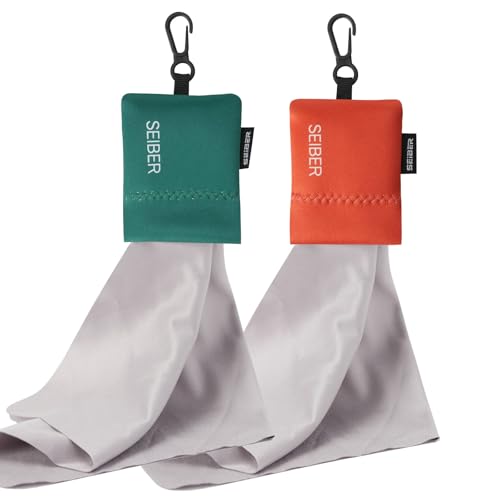 SEIBER Microfiber Eyeglass Cleaning Cloth, Orange & Green, 2 Pcs | With Neoprene Pouch, For Glasses, Laptops, Cameras, Screen, Self-Closing Bottom,Ultra-Soft, Scratch-Free - color: Dark Green and Orange