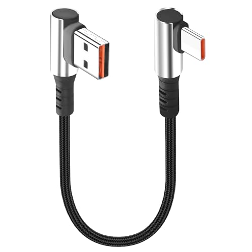 Short USB Type C Charging Cable USB A to C Cable 6A Fast Charging Cord 90 Degree Type C Charger Cable for Car Cell Phone Tablet and USB C Devices 9.8in (Right Angle A to Right Angle C) - style: Right Angle A to Right Angle C