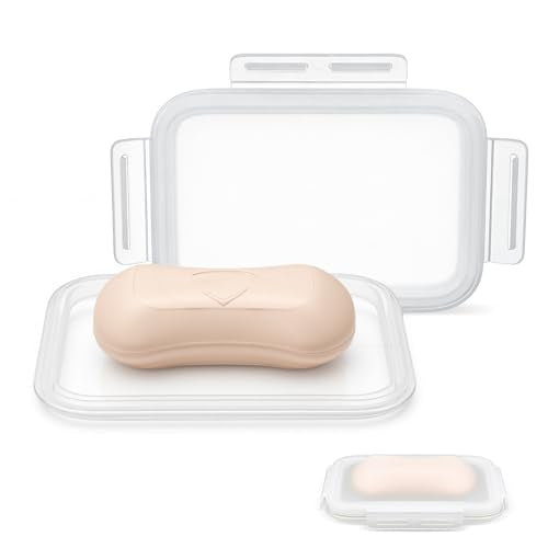 Compact Leakproof Silicone Travel Soap Case, Compressible Bar Soap Holder for Travel with Clear Design, Portable Soap Container for Gym, Camping & Home