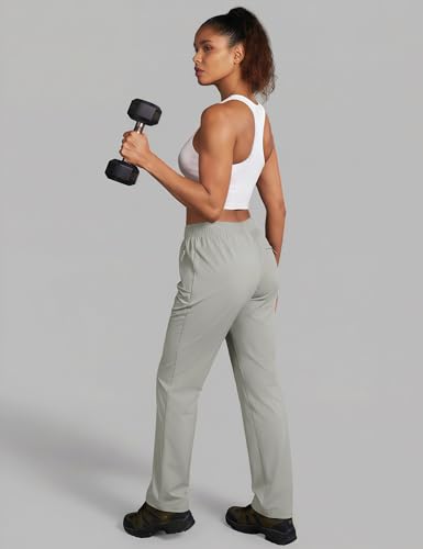 MAGCOMSEN Women's Hiking Pants Lightweight Quick Dry UPF 50 Water Resistant Elastic Waist Golf Travel Pants Zip Pockets - color: Light Grey, size: Small