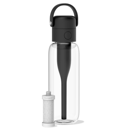 Aquagear Water Filter Bottle BPA-Free, 22oz Capacity, Removes Chlorine, PFOA/PFOS Forever Chemicals, 40 Gallon Filter Life, Black - color: Black