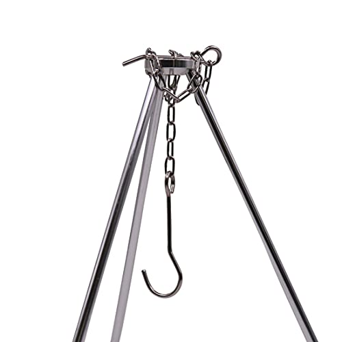 Portable Mini Camping Tripod - Campfire Cooking Dutch Oven Tripod Cooker & Grill Stand - Adjustable Height - Cooking Lantern Hanging Pot Holder with Storage Bag