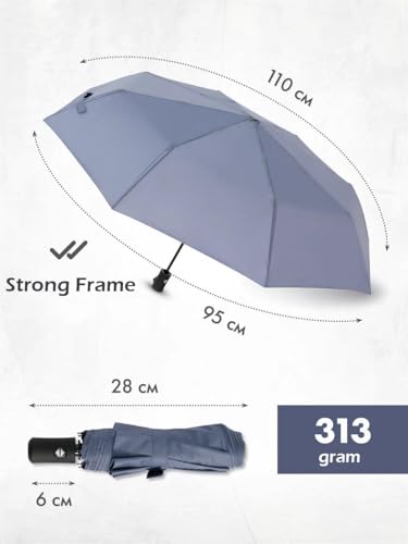 Windproof Travel Umbrella - Compact, Light, Full Automatic Open/Close - Folding Backpack Umbrella for Rain & Sun UV Preotection For Men & Women, Unbreakable 8 Fiberglass Ribs UK Design - color: Graphite