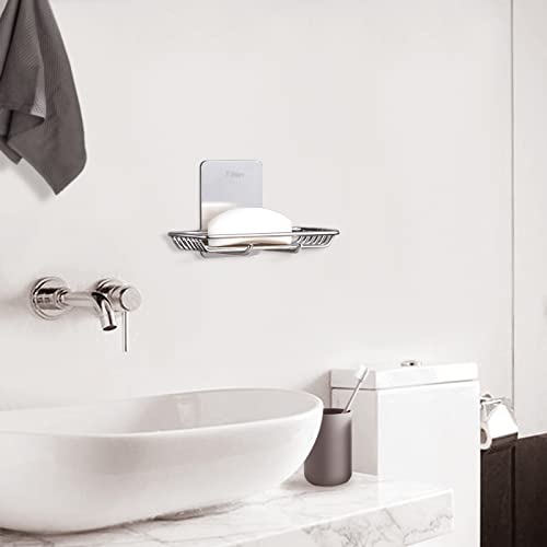 Self Adhesive Bar Soap Dish for Shower, Bathroom Soap Holder Wall Mount – Stainless Steel, Silver - color: Silver