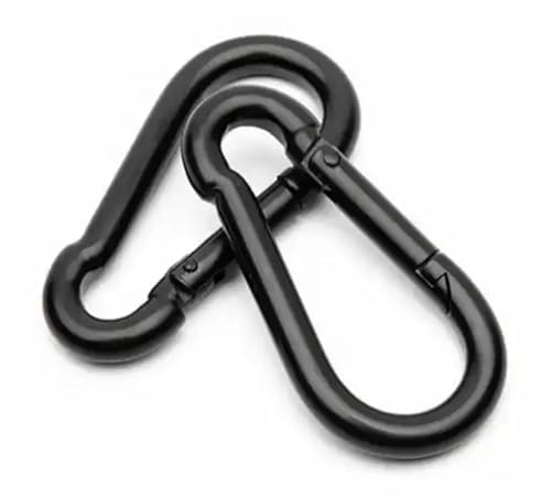 Black & Silver Zinc-Galvanized Heavy Duty Bushcraft Carabiner Spring Snap Clip Link Hooks 200-500lb Load 2, 6 & 12 Packs - color: 7cm (2.8in) Black 2 Pack