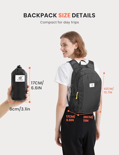 SKYSPER Hiking Backpack Ultralight Packable RFID Travel Daypack Small Nylon Stuff Pack 16L Outdoor Bag for Women Men - color: Black