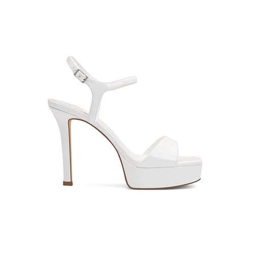 Amazon.com | Spikyrose Square Open Toe Stiletto Heeled Sandals for Women, White US6 | Glossy Patent Leather, 4.5 Inch Stiletto, Platform, Slingback, Adjustable Ankle Strap, Dress Shoes For Wedding Party | Heeled Sandals - color: White, size: 6