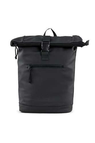 X RAY Roll Top Laptop Backpack for Men Women, PU Leather Expandable Roll Up Backpack Capacity Adjustable 22L & Fits 15.6" Laptop, Black - color: Black