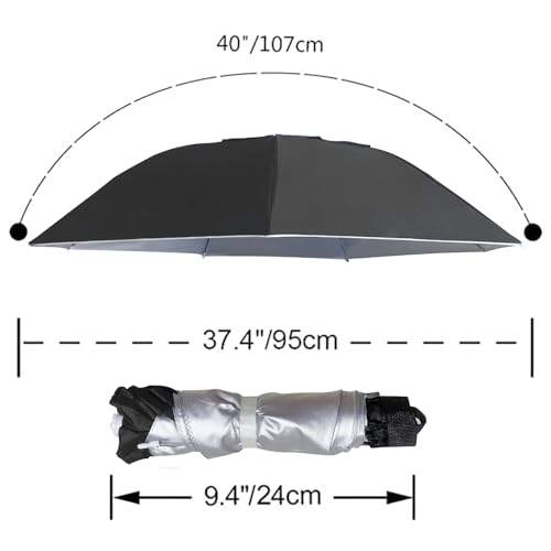 Umbrella Hat Folding Adjustable Sun Rain Cap, 37.4” UPF 50+ UV Protection Large Hands Free Umbrellas, 7-Ribs Waterproof Headwear for Fishing Gardening Golf Sunshade Outdoor - color: Black
