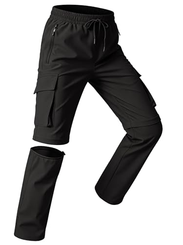 Kids Hiking Convertible Zip Off Pants Quick Dry Outdoor Nylon Pants Waterproof Stretchy with Zip Pockets 4-16Y - color: Black, size: Small