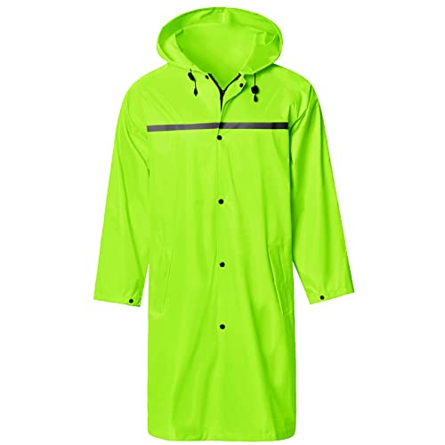 Mens Long Hooded Safety Rain Jacket Waterproof Emergency Raincoat Poncho - color: Green, size: XX-Large
