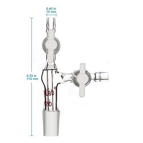 stonylab Glass Vacuum Transfer Adapter, Borosilicate Glass Vacuum Adapter with PTFE Stopcocks and 14/20 Inner Joint - size: 14/20 Joint