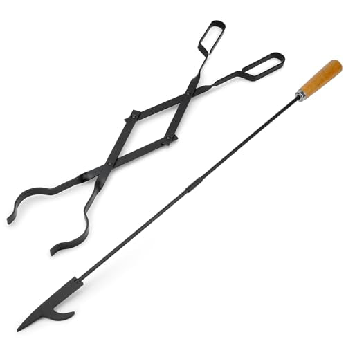 Stanbroil 26" Campfire Fireplace Tong and 32" Fire Pit Campfire Poker Set | Premium steel material, Heat resistant tool, for fireplace camping wood stove indoor and outdoor use