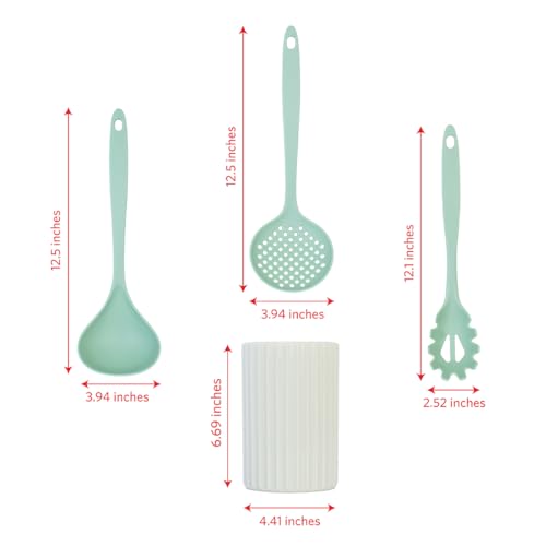 Glad Kitchen Utensils Set, 8pcs - Nonstick Cooking Tools with Utensil Holder - Nylon Spoon, Ladle, Skimmer, Spaghetti Server, and Turner Spatula Set - Dishwasher Safe, Teal Green - color: Teal Green, size: 8-piece Set