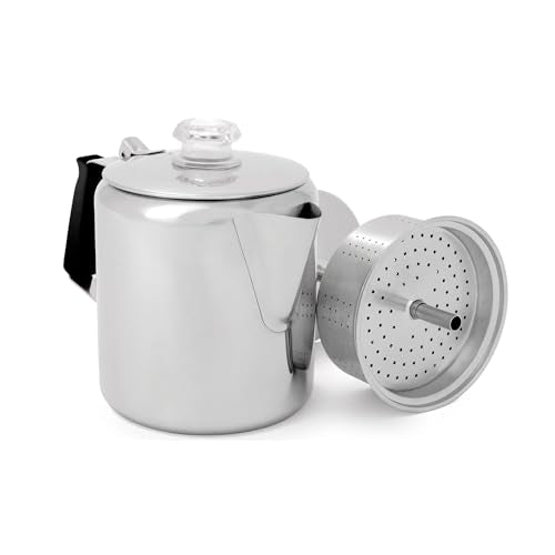 GSI Outdoors Percolator Coffee Pot I Glacier Stainless Steel with Silicone Handle for Camping, Backpacking, Travel, RV & Hunting - Stove Safe - size: 6 cup