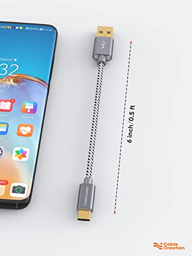 USB C to USB A ,USB A to Type C Date Cord for iPhone/Laptop/Carplay | Anti Tear Braided, 0.5ft~10ft, 3A Fast Charging, 480Mbps, 56Kohm Pull-up Resistor,for Powerbank Cellphone Android Auto - color: Space Gray, size: 0.5FT