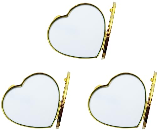 Stephanie Imports Set of 3 Slim Heart-Shaped Double Sided Magnifying Compact Mirrors (Small, Gold) - color: Gold