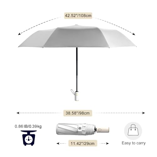 Cuby UV Sun Umbrella Compact Folding Travel Umbrella Auto Open and Close for Windproof, Rainproof & 99.9% UV Protection Parasol with Silver Anti-UV Coating - color: Blue sky