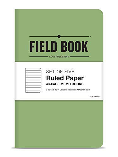 Elan Publishing Company Field Notebook/Pocket Journal - 3.5"x5.5" - Green - Lined Memo Book - Pack of 5