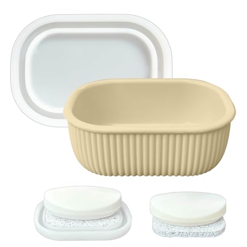 Leakproof Silicone Travel Soap Case with Drainage Layer, Silicone Bar Soap Holder Compact Portable Shatterproof Soap Container Box for Bathroom Gym Camp Travel Toiletries - color: Sand, size: Clear Lid