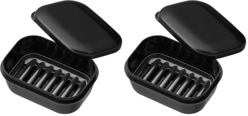 Quatish Leakproof Soap Dish with Lid & Draining Layer, Shatterproof Travel Bar Soap Holder Case Container, Portable Travel Size Toiletries Essentials for Camping, Gym, Bathroom, Black (Pack of 2) - color: Black, size: Medium (Pack of 2)