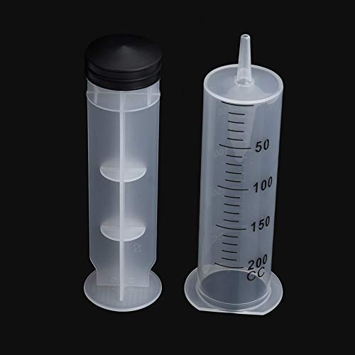 5 Pack 200ml Syringe with Cap, Individually Sterile Sealed Large Plastic Syringes for Scientific Labs, Liquid Measuring, Pet Feeding, Oil Transfer, Glue Dispensing and Plant Care - size: 200 ml