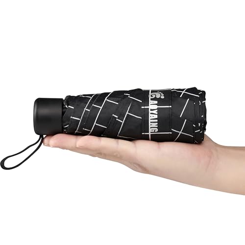 GAOYAING Compact Travel Umbrella with Case Sun&Rain Lightweight Small and Compact Suit for Pocket 34 Inches - color: Black Grid Pattern, size: 34 Inches