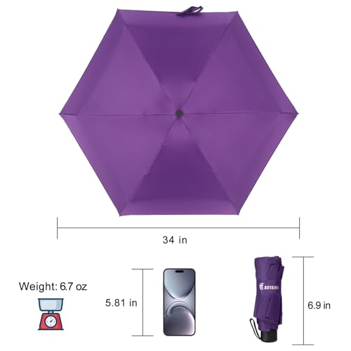 GAOYAING Compact Travel Umbrella with Case Sun&Rain Lightweight Small and Compact Suit for Pocket 34 Inches - color: Purple, size: 34 Inches