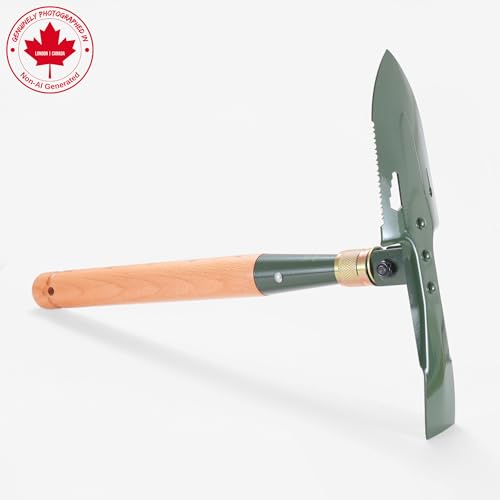 MASTIFF GEARS Military-Grade 2-in-1 Camping Shovel & Hoe - 1050 Steel, Foldable Wooden Handle, Metal Detecting Optimized, Canadian Designed & Tested, MOLLE Canvas Sheath | Limited - style: Folding Mini Shovel with Pick/Hoe