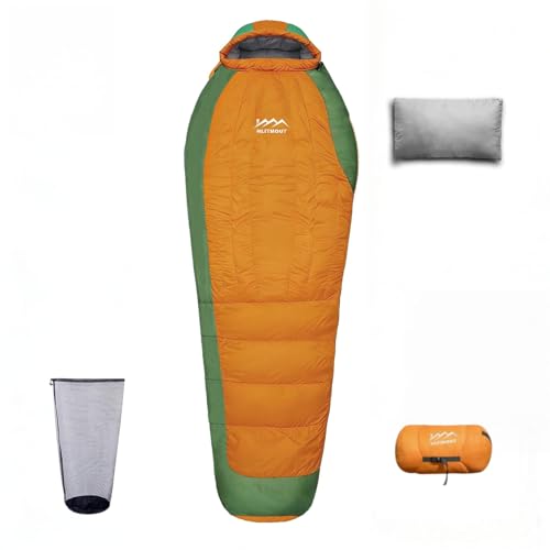 Down Sleeping Bag with Pillow,Ultralight and Compact - color: Orange, size: Regular 20°F