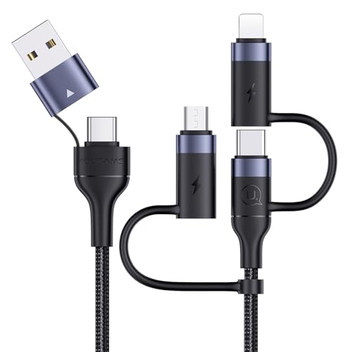PD 60W USB C Multi Fast Charging Cable Nylon Braided Cord 5-in-1 3A USB/C to Type C/Micro/Phone Fast Sync Charger Adapter Compatible with Laptop/Tablet/Phone - color: Black, size: 6.6FT