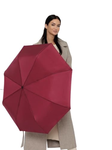 Windproof Travel Umbrella - Compact, Light, Full Automatic Open/Close - Folding Backpack Umbrella for Rain & Sun UV Preotection For Men & Women, Unbreakable 8 Fiberglass Ribs UK Design - color: Burgundy