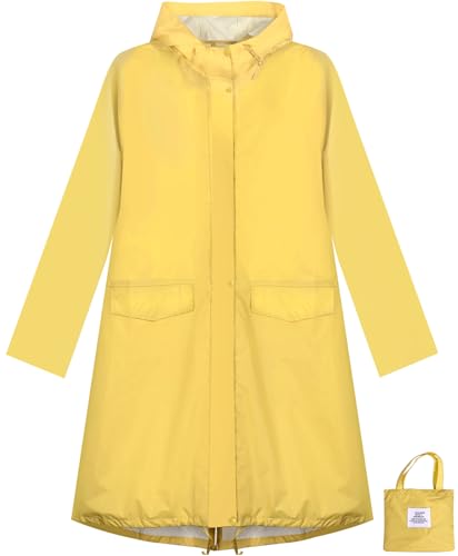 ANYOO Waterproof Rain Poncho Lightweight Reusable Hiking Hooded Coat Jacket for Outdoor Activities - color: Yellow