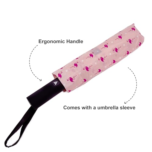 Nollia Compact Travel Umbrella with Auto Open – Windproof Folding Umbrella, Lightweight & Portable for Rain - color: Pink Flamingo