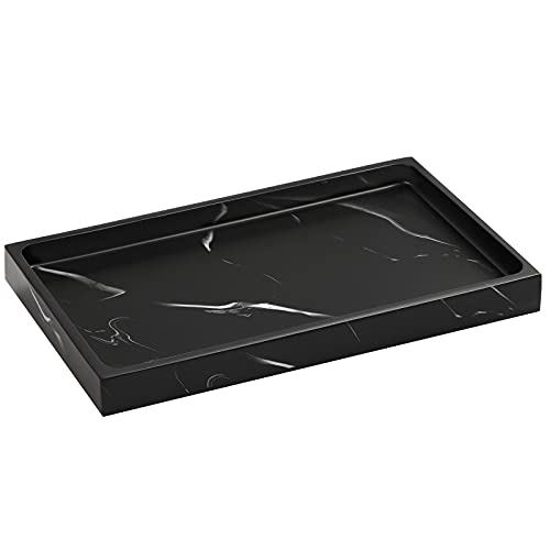 Luxspire Resin Bathroom Vanity Tray for Countertop Organizer, M, Ink Black | 10 x 6 inch, non-slip waterproof resin, easy wipe clean, fits bath kitchen vanity, holds jewelry toiletries soap - color: Ink Black, size: M