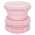 CCyanzi 3piece Round Collapsible Bowl with Lids, Silicone Food Storage Containers, Microwave & Freezer Safe, Space Saving for Kitchen Cabinet and Camping Backpack,(Pink) - color: pink