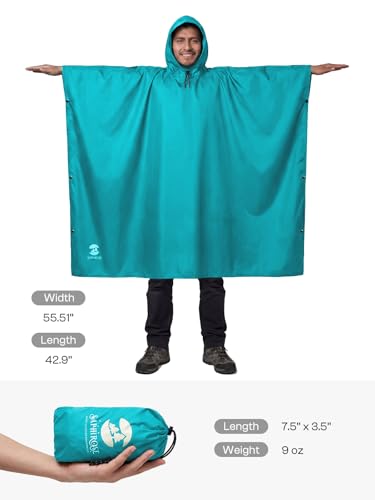 SaphiRose Hooded Rain Poncho Waterproof Raincoat Jacket for Men Women Adults - color: Algae Blue