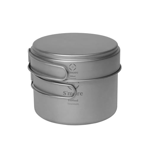 S'More Titanium Cooking Set, Pot and Pan 2 in 1 with Folding Handle, Ultralight Eco-Friendly Camping Cookware for Traveling, Picnic, and Hiking