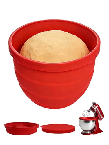 Collapsible Thickened Silicone Kitchen Aid Bowl Liners,Food Grade silicone bowl Liner,Fits 5Quart Stand Mixer,Reusable Bowl Insert with Airtight Lid,Kitchen Aid Mixer Accessories (Red) - color: Red
