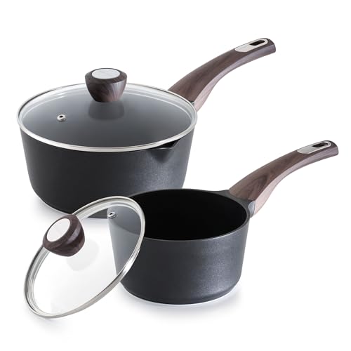 SENSARTE 1.5 & 2.5 Quart Sauce Pan Sets with Lid, Cooking Pots Set, Nonstick Saucepan Set with Pour Spout, Small Kitchen Pot, Non toxic Saucepot, Induction Comptable, Easy to Clean, PFOA Free - color: Classic Black, size: 1.5 + 2.5 Quarts