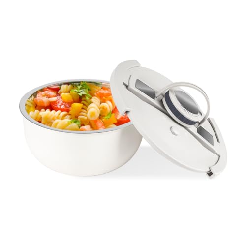 Double-Walled Stainless Steel Insulated Serving Bowl with Leak - Proof Lid - Insulated Casserole Dish - Keeps Food Warm and Cold for Hours - Perfect for Holidays, Parties, Camping - (2Q, White) - color: White, size: 2QT