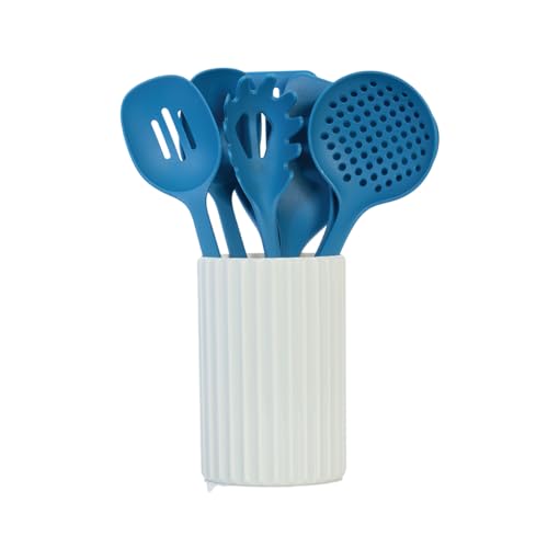 Glad Kitchen Utensils Set, 8pcs - Nonstick Cooking Tools with Utensil Holder - Nylon Spoon, Ladle, Skimmer, Spaghetti Server, and Turner Spatula Set - Dishwasher Safe, Blue - color: Blue, size: 8-piece Set