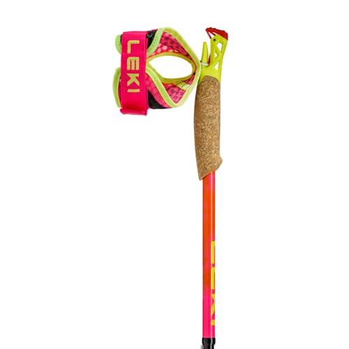 LEKI Ultratrail FX.One Superlite Trekking Poles | Carbon, Foldable, Ultralight Trail Running & Hiking Sticks - color: Neonpink-Pastelloarange-Neonyellow, size: 130 cm
