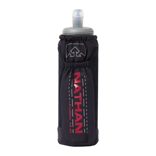Nathan ExoDraw & ExoShot 2.0 Flask, Handheld Water Bottle for Marathons, Hiking, Ultra Running and Outdoor Activity - color: Black/Ribbon Red, size: 14 Ounces