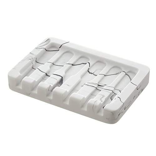 INIUNIK Self Draining Soap Dish - Marble Look Soap Holder Tray Savers Box Container Sponge Holder for Bathroom Shower Kitchen, White - color: White-1 Pack